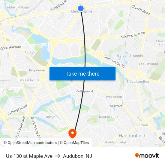 Us-130 at Maple Ave to Audubon, NJ map