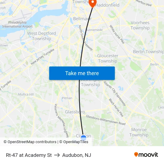 Rt-47 at Academy St to Audubon, NJ map