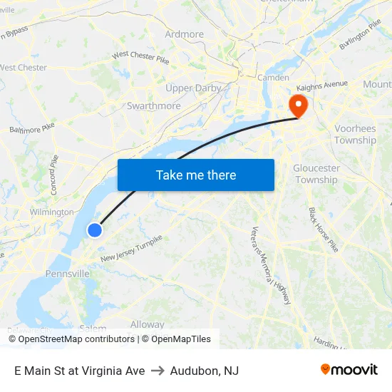 E Main St at Virginia Ave to Audubon, NJ map