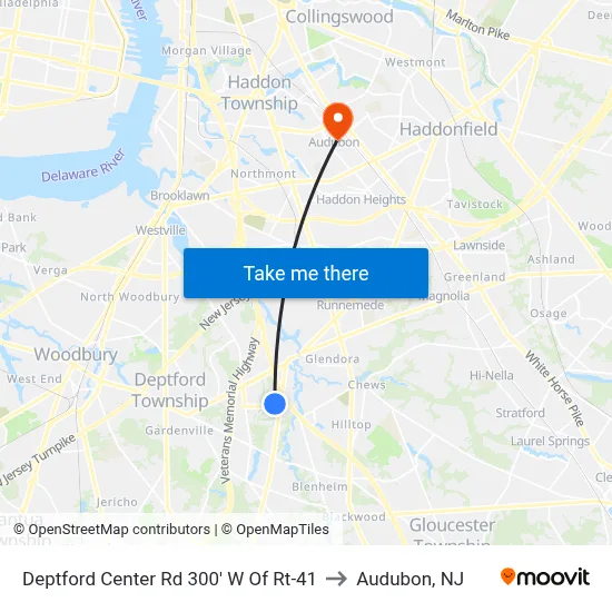Deptford Center Rd 300' W Of Rt-41 to Audubon, NJ map