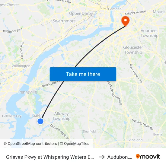 Grieves Pkwy at Whispering Waters Entrance to Audubon, NJ map