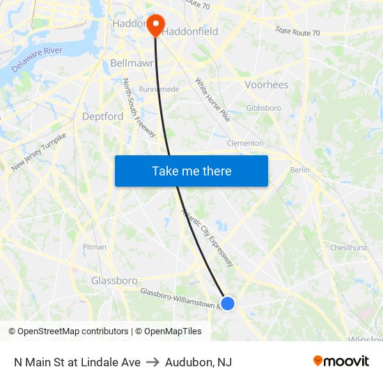 N Main St at Lindale Ave to Audubon, NJ map