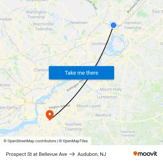 Prospect St at Bellevue Ave to Audubon, NJ map