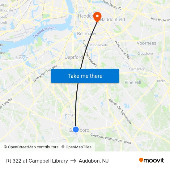 Rt-322 at Campbell Library to Audubon, NJ map