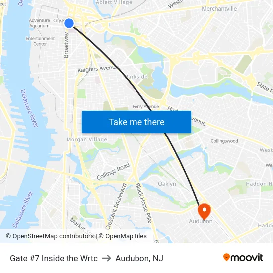 Gate #7 Inside the Wrtc to Audubon, NJ map