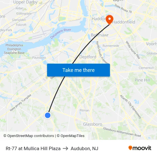 Rt-77 at Mullica Hill Plaza to Audubon, NJ map