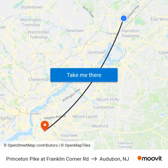 Princeton Pike at Franklin Corner Rd to Audubon, NJ map