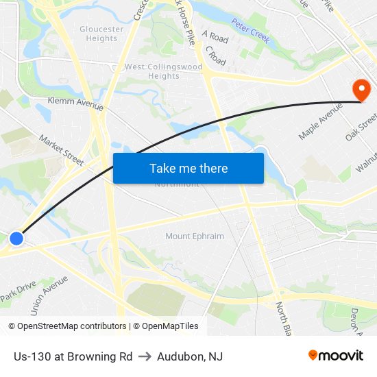 Us-130 at Browning Rd to Audubon, NJ map
