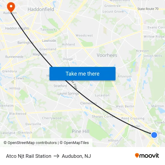 Atco Njt Rail Station to Audubon, NJ map
