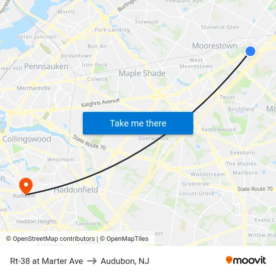 Rt-38 at Marter Ave to Audubon, NJ map