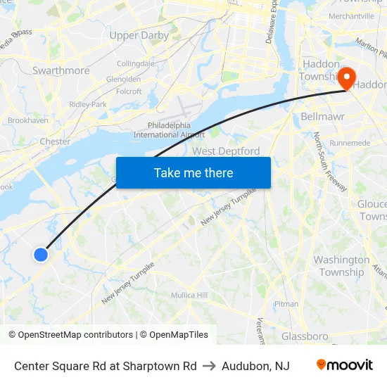 Center Square Rd at Sharptown Rd to Audubon, NJ map