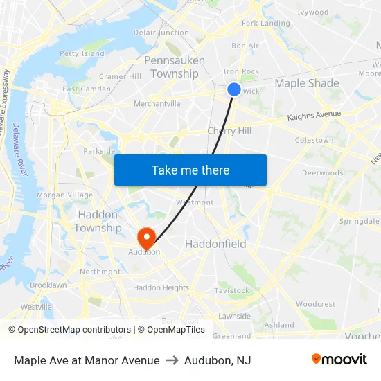 Maple Ave at Manor Avenue to Audubon, NJ map