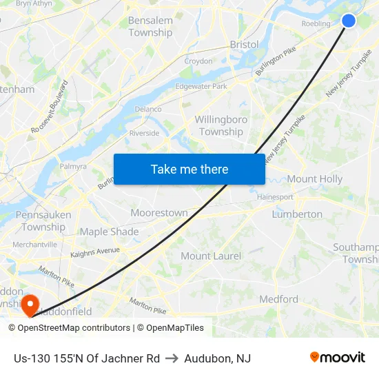 Us-130 155'N Of Jachner Rd to Audubon, NJ map