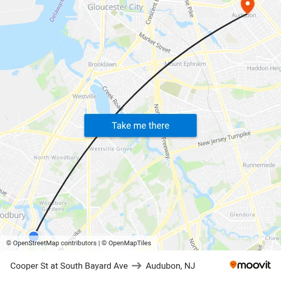 Cooper St at South Bayard Ave to Audubon, NJ map