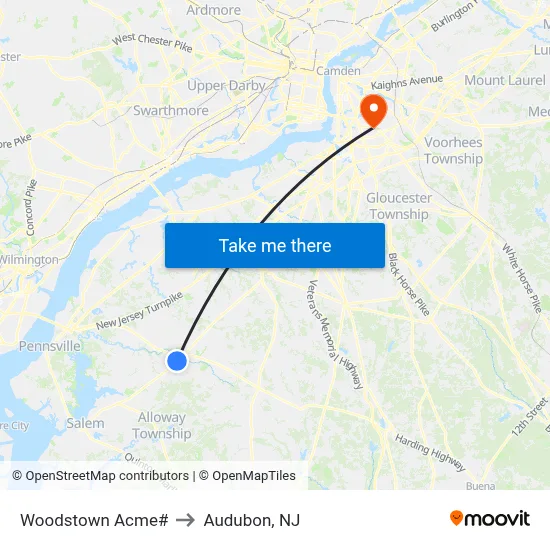 Woodstown Acme# to Audubon, NJ map