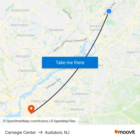 Carnegie Center to Audubon, NJ map