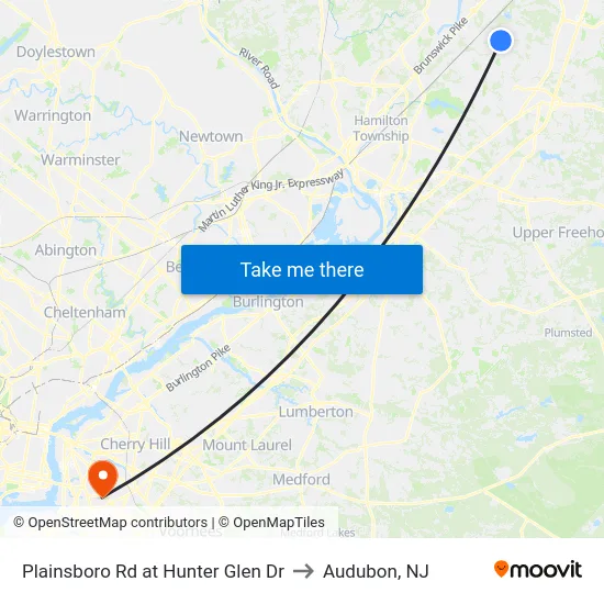 Plainsboro Rd at Hunter Glen Dr to Audubon, NJ map