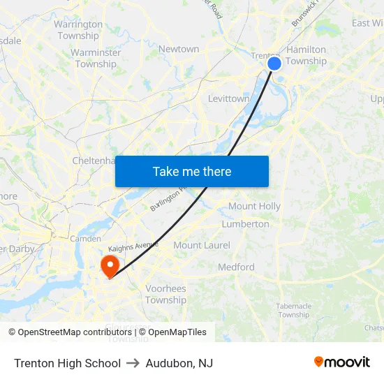 Trenton High School to Audubon, NJ map