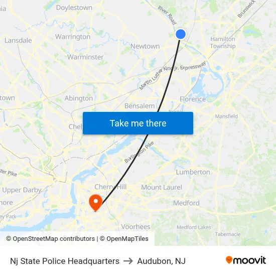 Nj State Police Headquarters to Audubon, NJ map