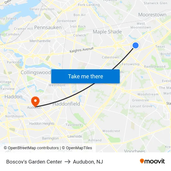 Boscov's Garden Center to Audubon, NJ map
