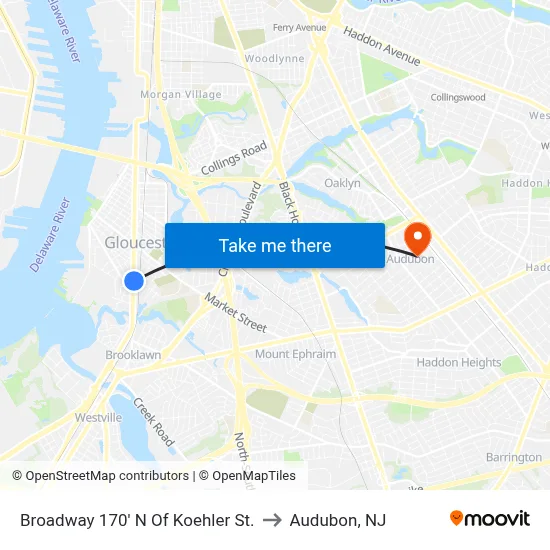 Broadway 170' N Of Koehler St. to Audubon, NJ map