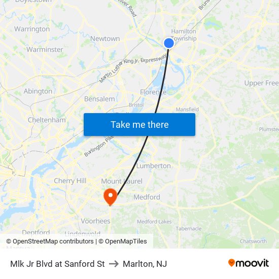 Mlk Jr Blvd at Sanford St to Marlton, NJ map