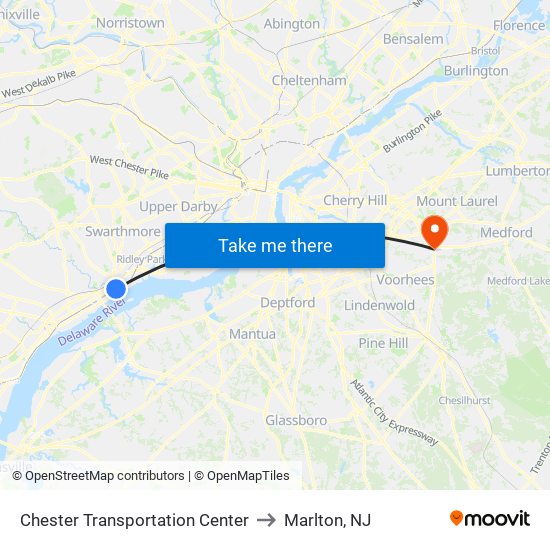 Chester Transportation Center to Marlton, NJ map