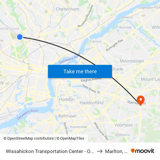 Wissahickon Transportation Center - Onsite to Marlton, NJ map