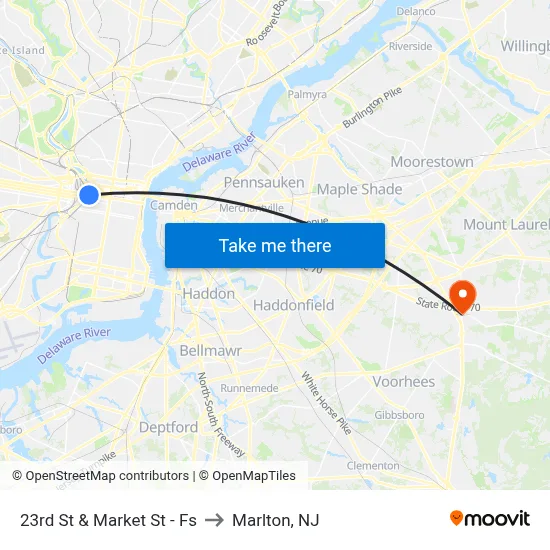 23rd St & Market St - Fs to Marlton, NJ map