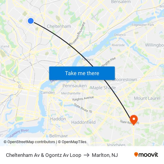 Cheltenham Av & Ogontz Av Loop to Marlton, NJ map