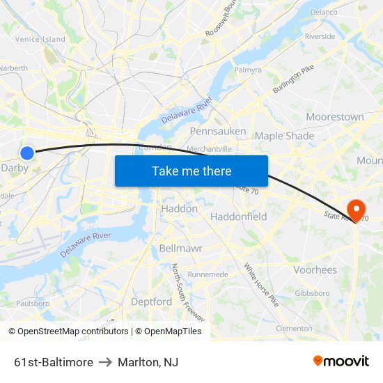 61st-Baltimore to Marlton, NJ map