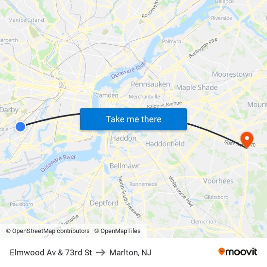 Elmwood Av & 73rd St to Marlton, NJ map