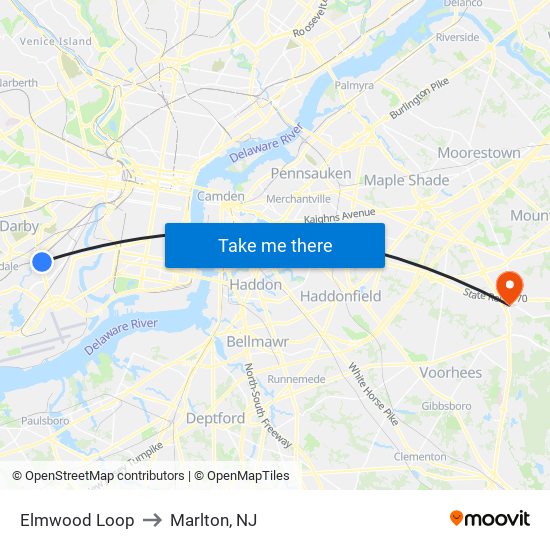 Elmwood Loop to Marlton, NJ map