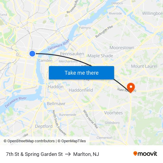 7th St & Spring Garden St to Marlton, NJ map