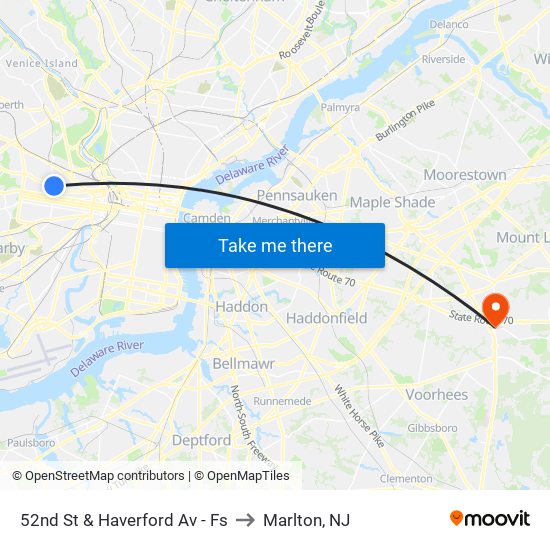 52nd St & Haverford Av - Fs to Marlton, NJ map