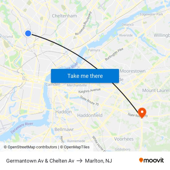 Germantown Av & Chelten Av to Marlton, NJ map