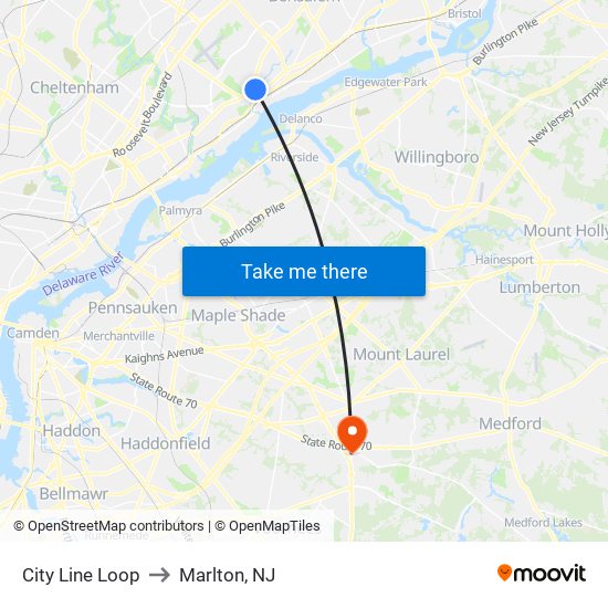 City Line Loop to Marlton, NJ map