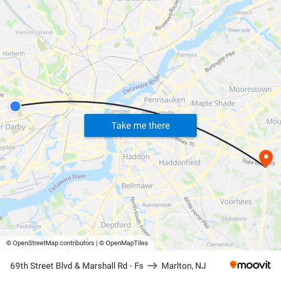 69th Street Blvd & Marshall Rd - Fs to Marlton, NJ map