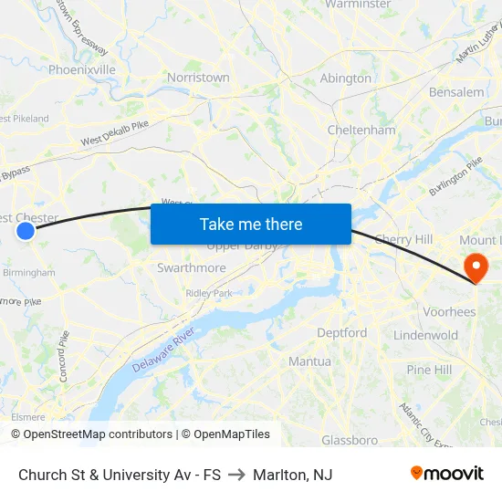 Church St & University Av - FS to Marlton, NJ map
