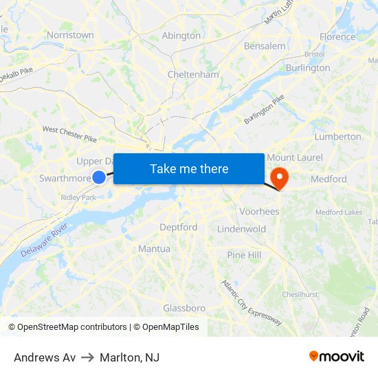 Andrews Av to Marlton, NJ map