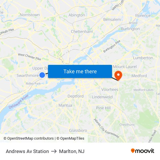 Andrews Av Station to Marlton, NJ map