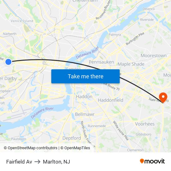 Fairfield Av to Marlton, NJ map