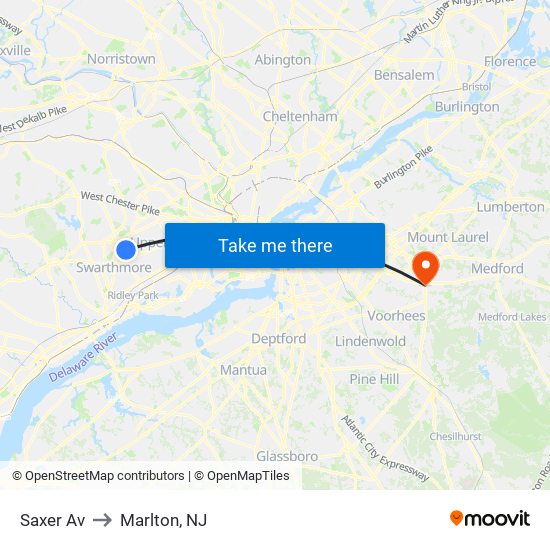 Saxer Av to Marlton, NJ map