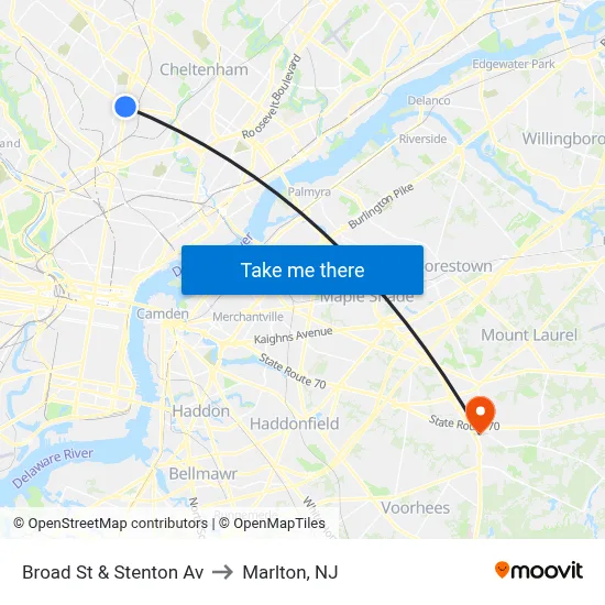 Broad St & Stenton Av to Marlton, NJ map