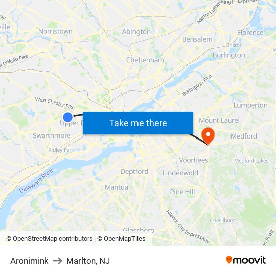 Aronimink to Marlton, NJ map