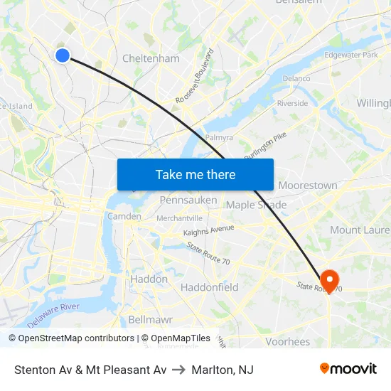 Stenton Av & Mt Pleasant Av to Marlton, NJ map
