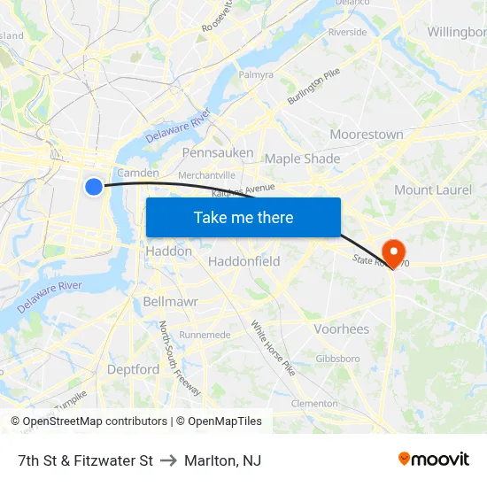 7th St & Fitzwater St to Marlton, NJ map
