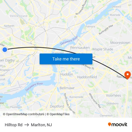 Hilltop Rd to Marlton, NJ map