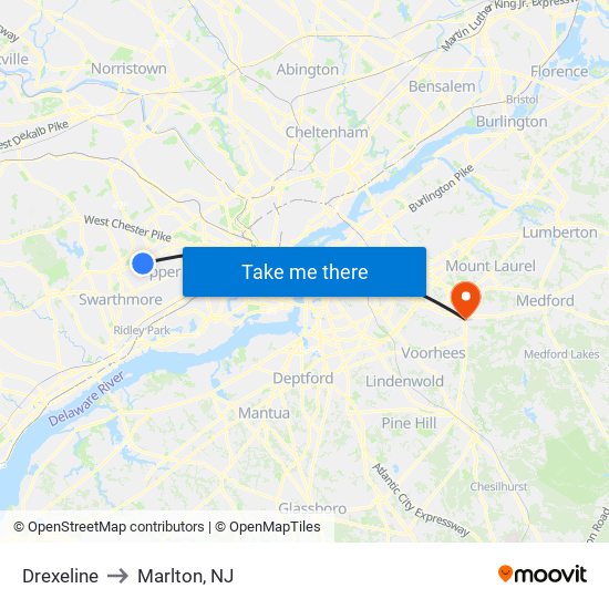 Drexeline to Marlton, NJ map