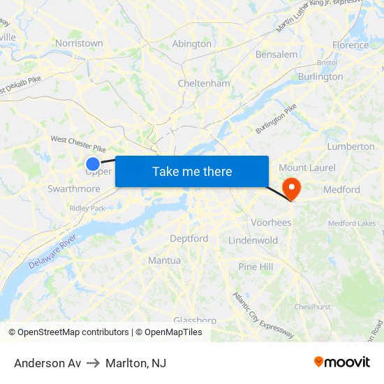 Anderson Av to Marlton, NJ map